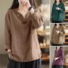 Autumn Women Vintage Cotton Blouse Fashion Solid Loose Shirt Work Tunic Blusas Mujer 2024 Female V Neck Long Sleeve Tops