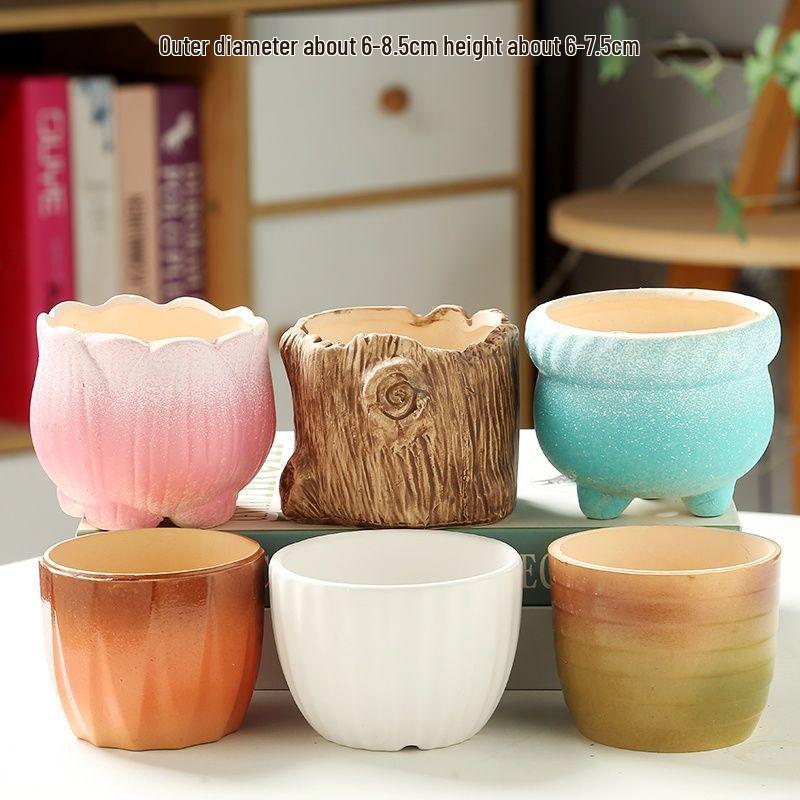 Breathable Ceramic Indoor Succulent Planter Set - Creative Small Flower Pots