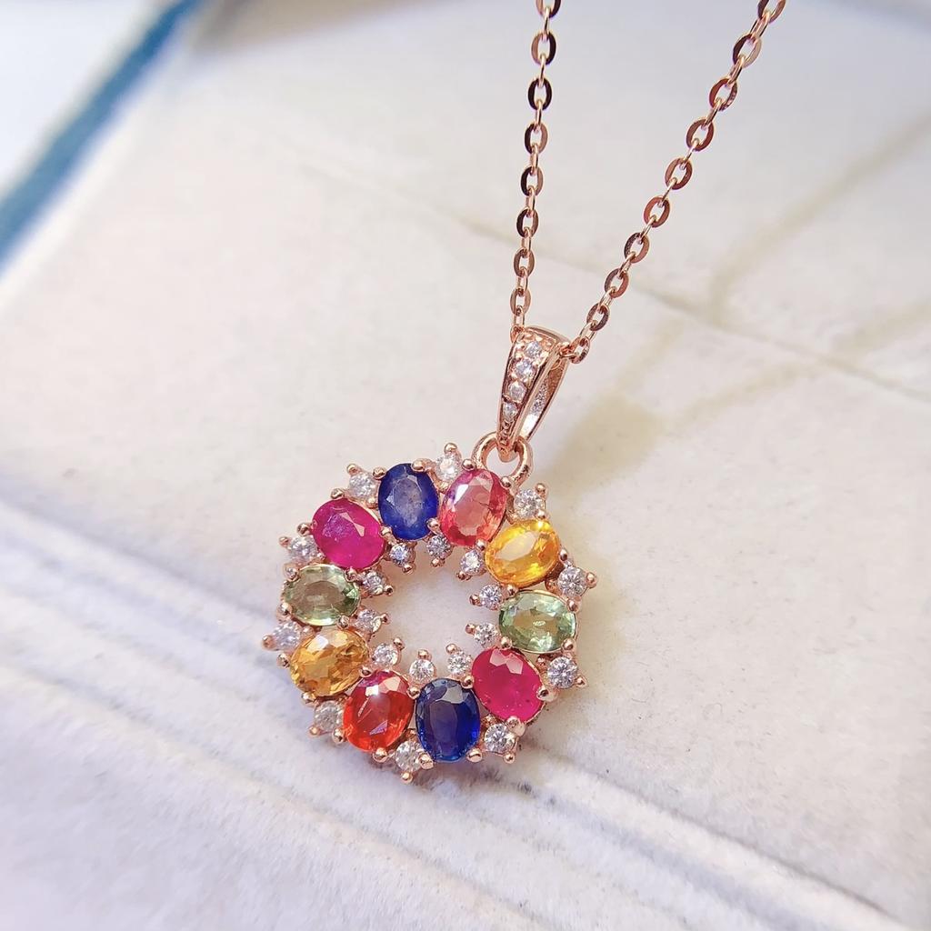 Fashion Engagement Wedding & Anniversary Gift 925 Sterling Silver Natural Fancy Colored Sapphire Classic Pendant for Women