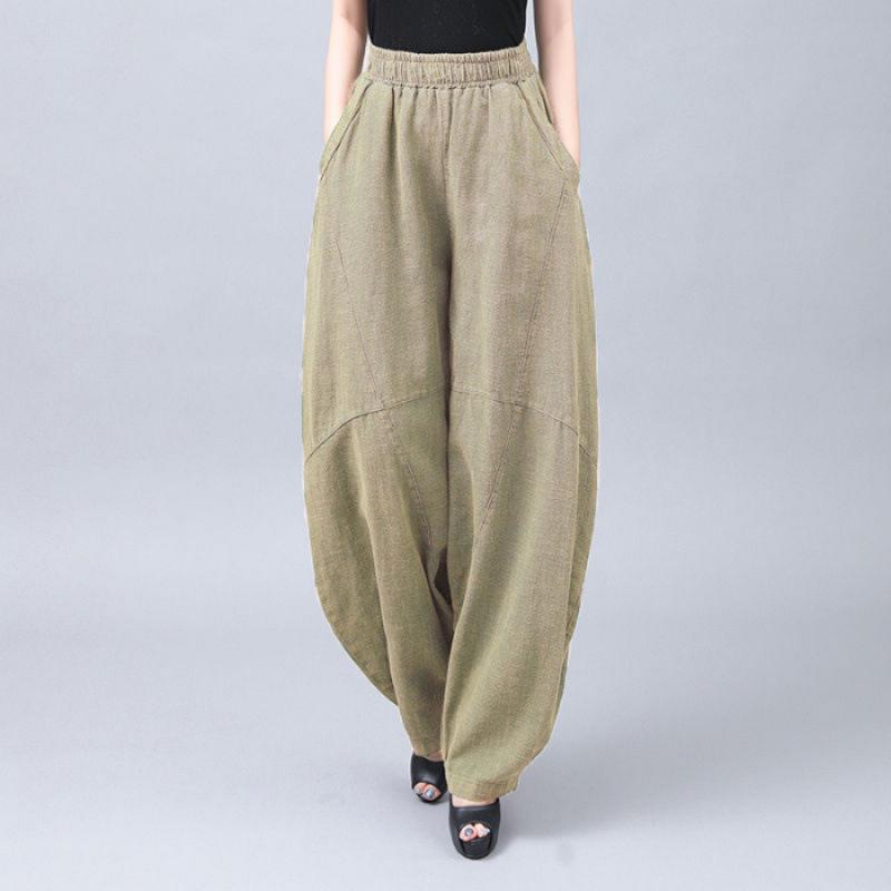 New Retro Cotton Linen Women s Plus Size Tai Chi Harem Pants - Wide Leg Lantern Trousers for Spring, Summer, and Autumn XL