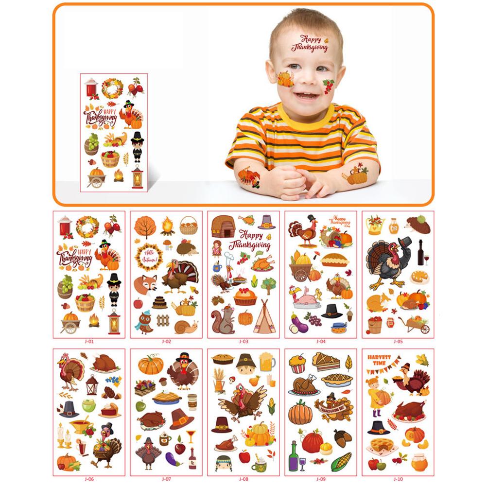 10 Pcs Tattoo Stickers Waterproof Face Stickers Maple Leaf Turkey Pumpkin Thanksgiving Stickers for Kids Party