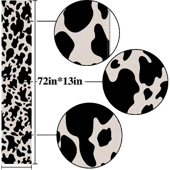 Nepnuser Linen Cow Print Table Runner Farm Cowboy Themed Birthday Party Decoration Dining Room Kitchen Home Decor (13" x 72")