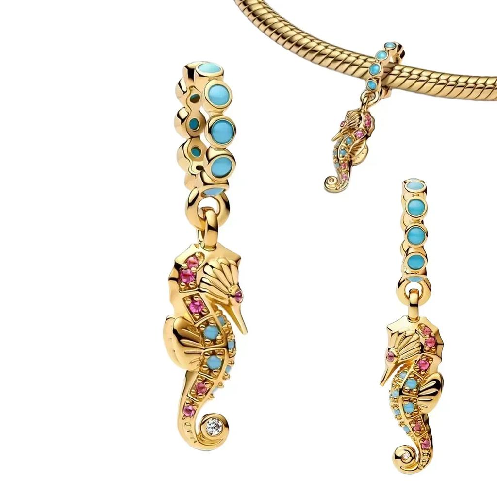 Sparkling Copper Colourful Starfish Crab Shell Conch Dangle Charm Beads Fit Original Bracelet Fine Jewelry Diy Gift