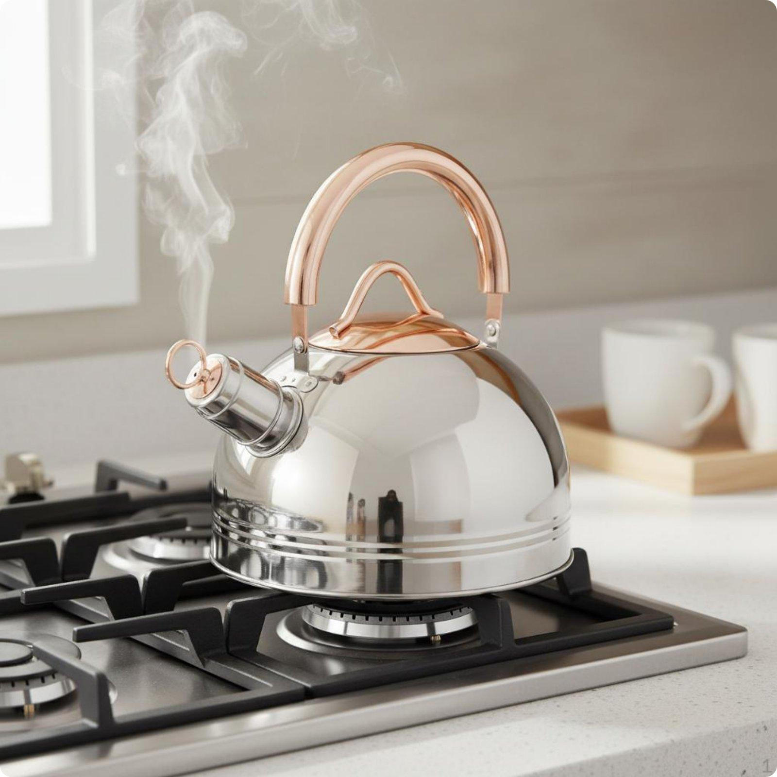 Stovetop Steaming Tea Kettle Induction Compatible Stainless Steel Whistling Heat Resistant