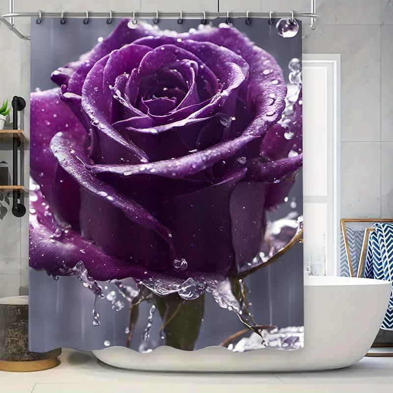

Delightful Raindrops Shower Curtain Purple Rose Design For Modern Bathrooms Decor 3D Printed Fabric Waterproof Bathroom Accessor W60H190(CM)-1 Pcs