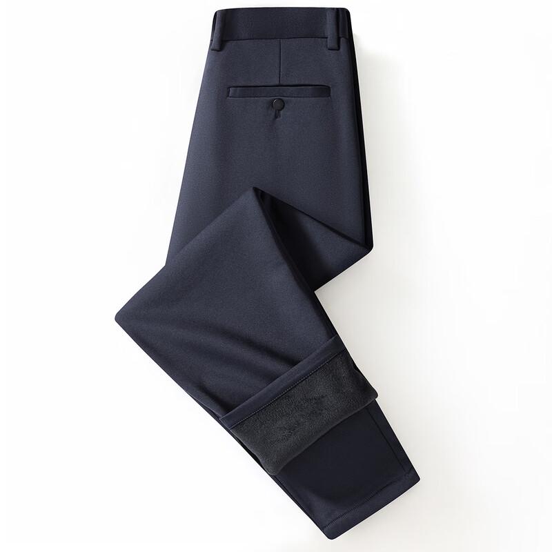 XueZhongFei Men's Fleece-Lined Business Casual Straight-Leg Pants