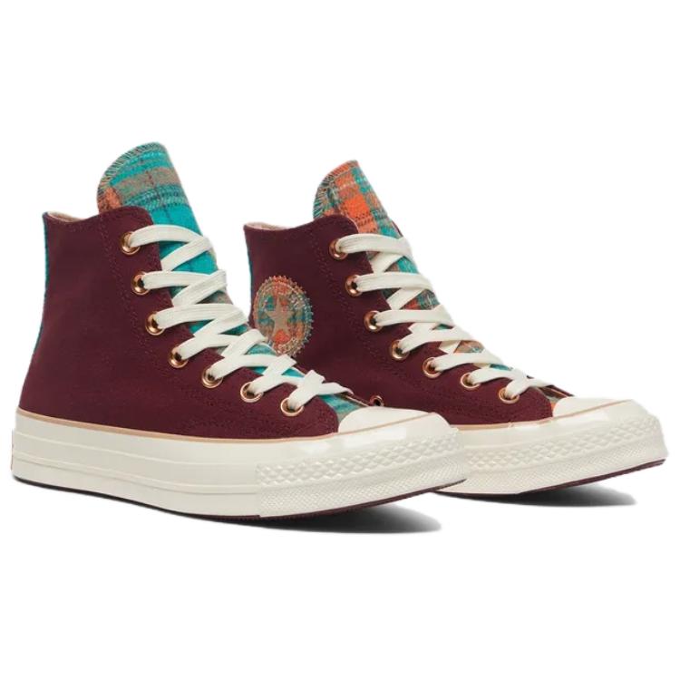 Converse  Chuck 70 High Canvas & Plaid - Deep Bordeaux Women Sneakers Purple Egret A12452C