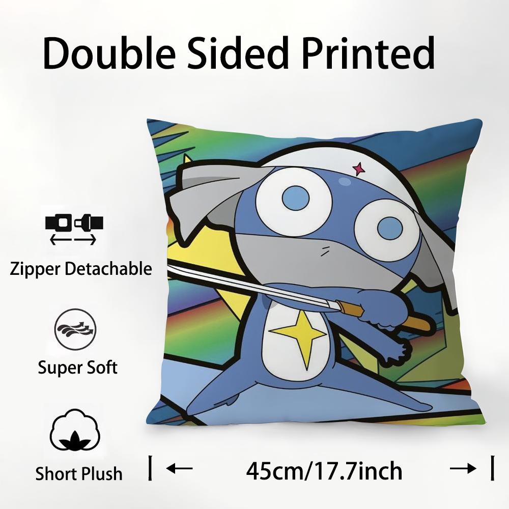Keroro G-Gunsou Frog Pillow Case Plush Fabric Soft Double Sided Print Sofa Cushion Cover Throw Pillow Covers