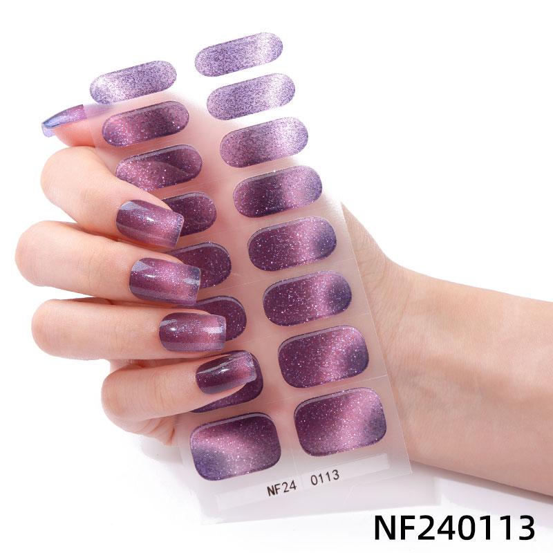 Hot Sale Waterproof Non-toxic 16 Strips Purple Nebula Semi Cured Gel Nail Polish Stickers UV Semi Cured Gel Nail Strips Wraps