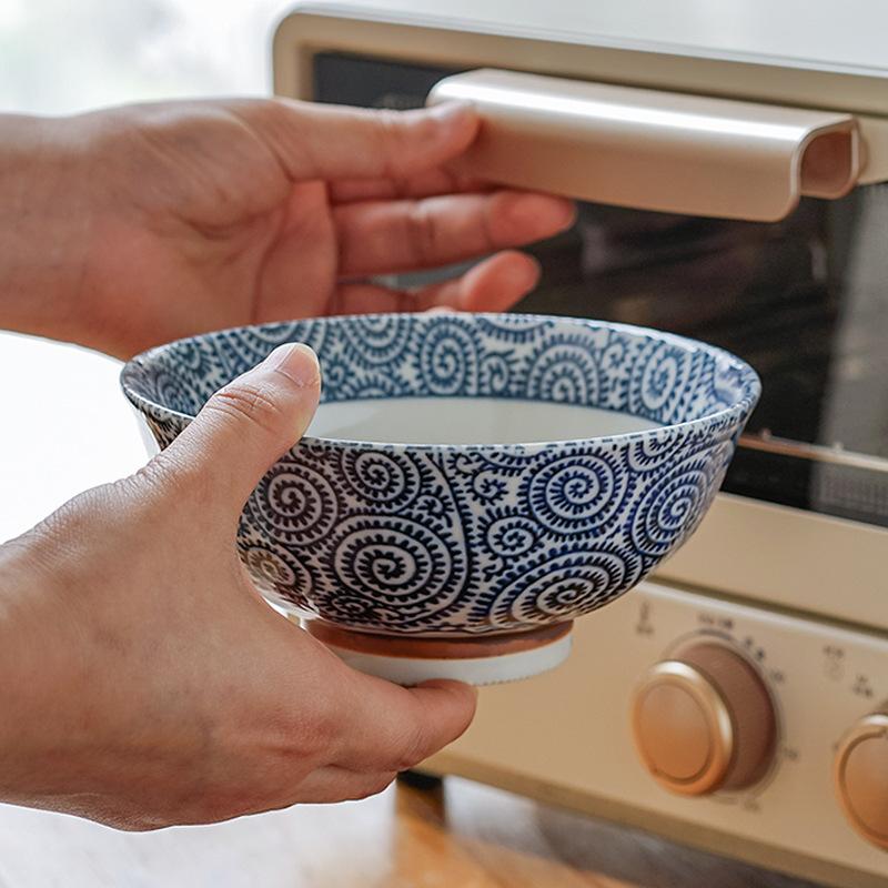 Japanese Mino Ware Sampo Blue Deep Rice Bowl Microwave Safe Large Retro Home Tableware