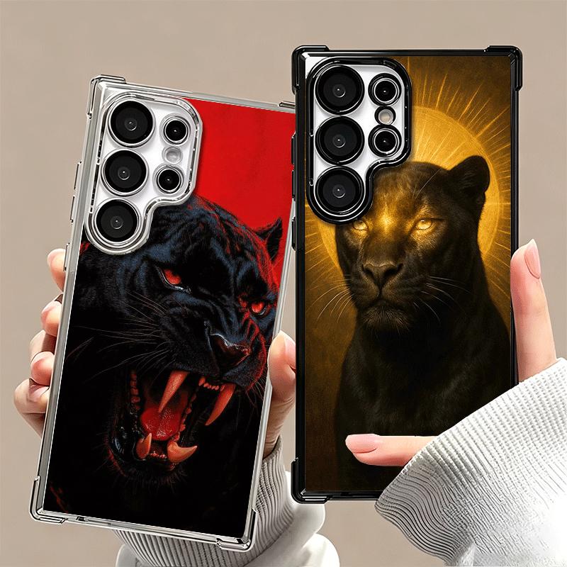Black Panther Coole Tierbeschichtung Handyhülle Für Samsung Galaxy S24 S25 FE S26 Edge S23 Ultra S22 S21 Plus S20 Anti-Fall Airbag