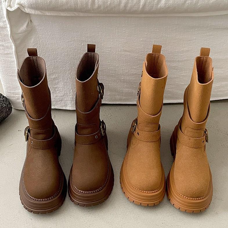Queen Fan Vintage Maillard Style Thick-soled Martin Boots Women's 2025 New Autumn with Skirt Skinny Short Boots