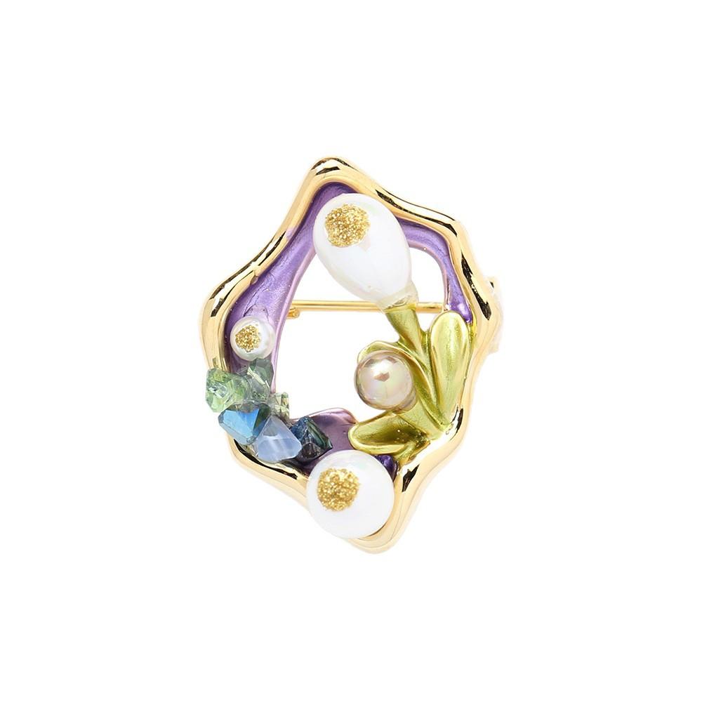French drip retro oil painting style irregular shape brooch small versatile pearl flower collar pin men and women