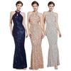 Elegantes Neckholder-Pailletten-Meerjungfrauen-Abendkleid, Ärmelloses Schlüsselloch-Formalkleid für Damen, Ideal für Abschlussbälle und Partys