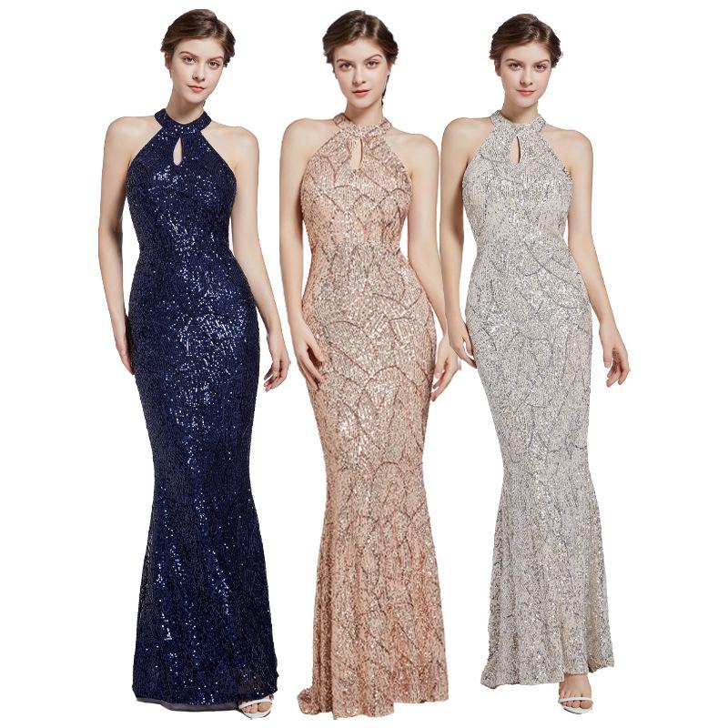 Elegantes Neckholder-Pailletten-Meerjungfrauen-Abendkleid, Ärmelloses Schlüsselloch-Formalkleid für Damen, Ideal für Abschlussbälle und Partys