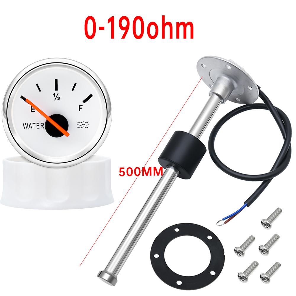 0~190ohm Car Water Level Gauge 52mm Water Level Meter Tank Indicator with 100mm-550mm Water Level Sensors for Car Boat 12V/24V