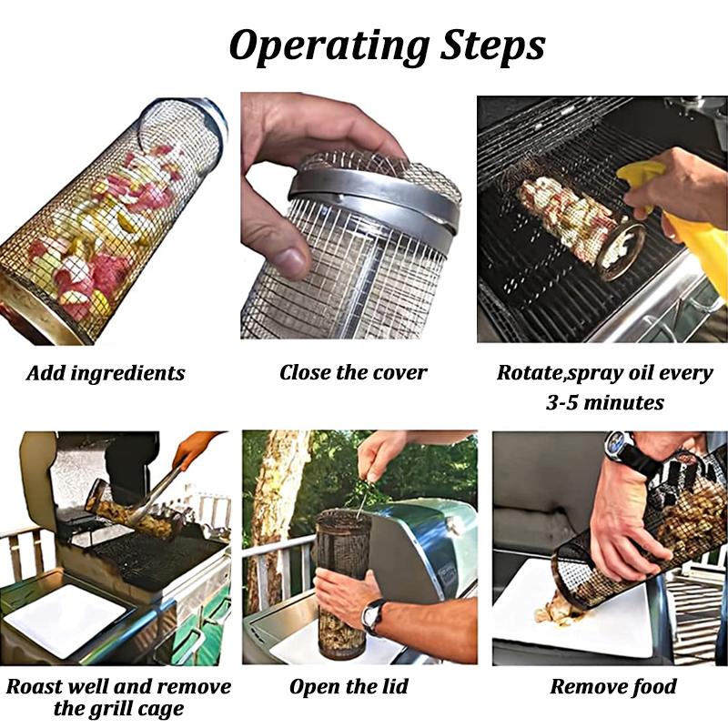 Stainless Steel Cylinder Mesh Grill Basket for Vegetables and Fruits