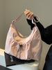 Nylon Shoulder Bag For Women With Wrinkled Dimple Design And Zipper Closure For Casual Travel