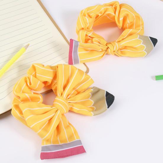 Women Hair Rope Yellow Striped Pencil Bowknot Decor Hair Tie