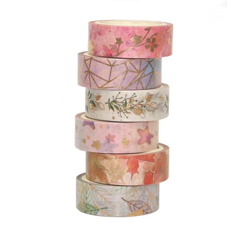 6 Rolls of Flower Bronzing Pattern Washi Tape Beautiful Washi Tape for Scrapbooking Study Stationery Decoration Learning Supplies