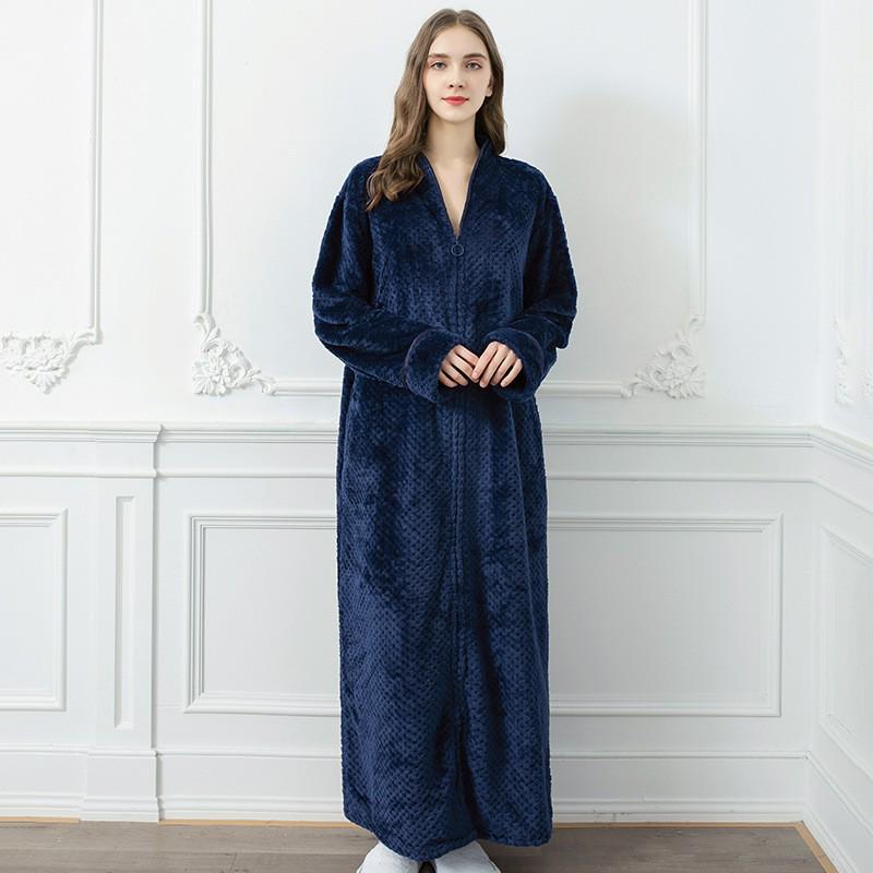 Unisex Extra Long Velvet Bathrobe - Plus Size, Thick, Warm Coral Fleece for Autumn & Winter, Maternity-Friendly Homewear