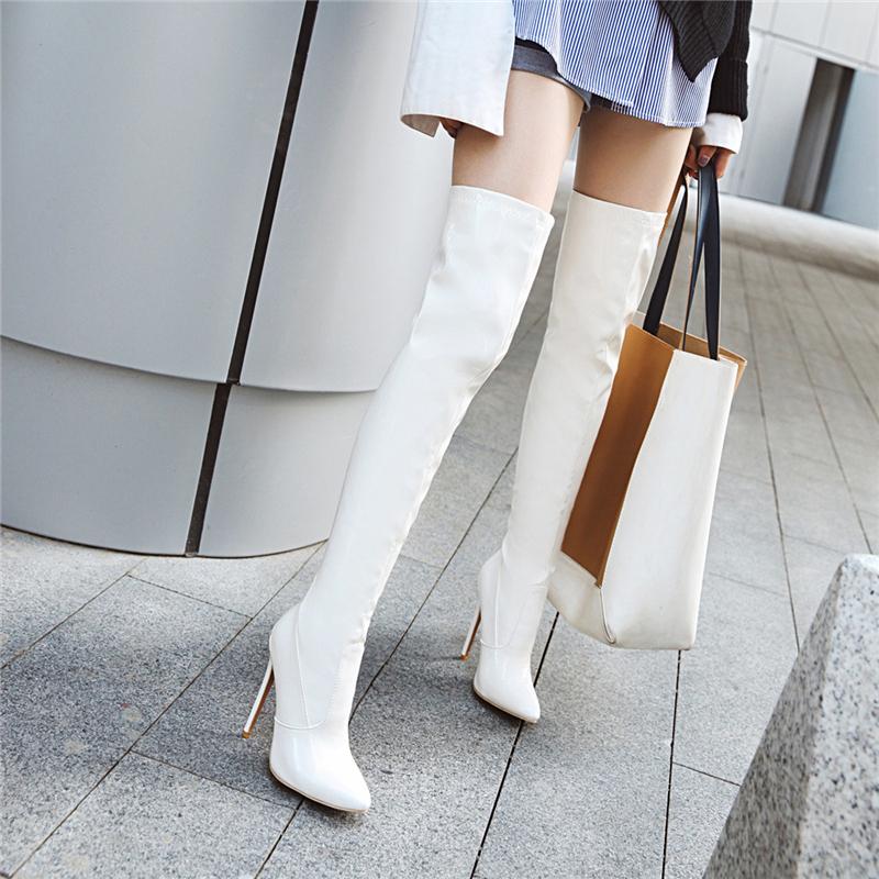 Fashion Red White Thigh High Boots Women Sexy High Heels Over-the-knee Boot Female Sexy Pointed Toe Winter Fetish Dance Shoes Big Size