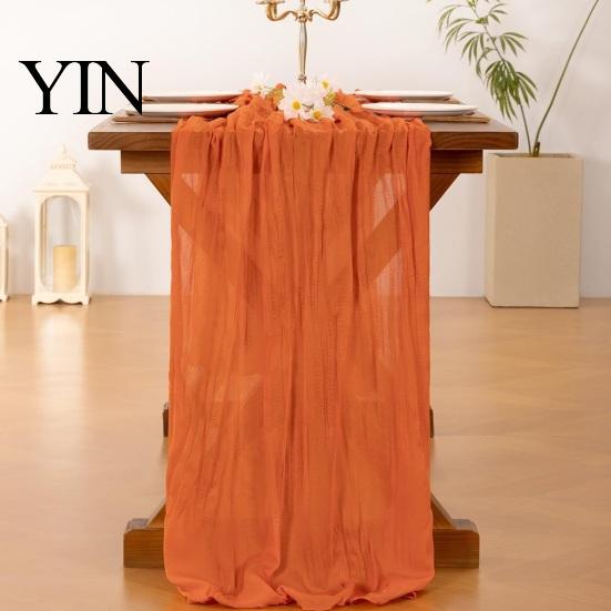 Elegante Tafelrunner Kaasdoek Runner, Boho Rustieke Gaas Gekreukt Boerderij Duurzaam Doorzichtig voor Bruiloft Feest Babyshower Verjaardag Huisdecoratie Eetkamer