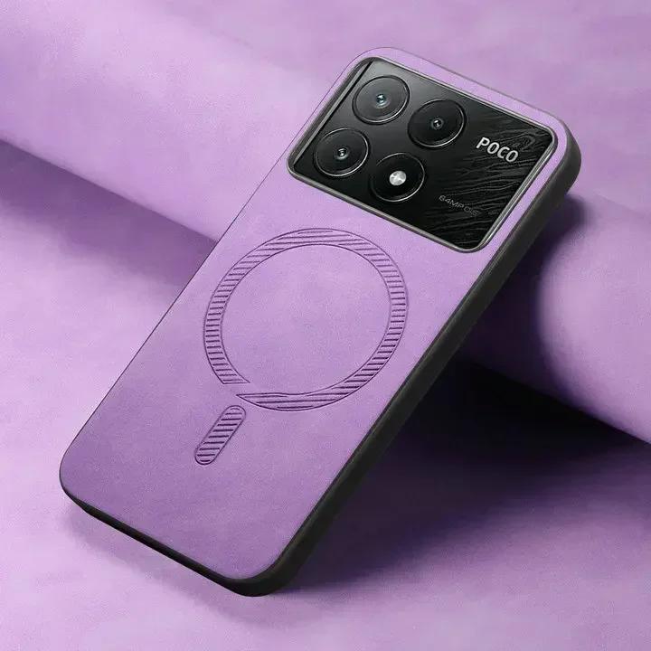 

Роскошный чехол для Xiaomi 14T 13T Poco X6 Pro F6 M6 4G 5G Magsafe Leather Back Cover Mi 14 T Phone Poco F6 X 6 C65 C75 Magnet Funda Xiaomi 14T Pro фиолетовый