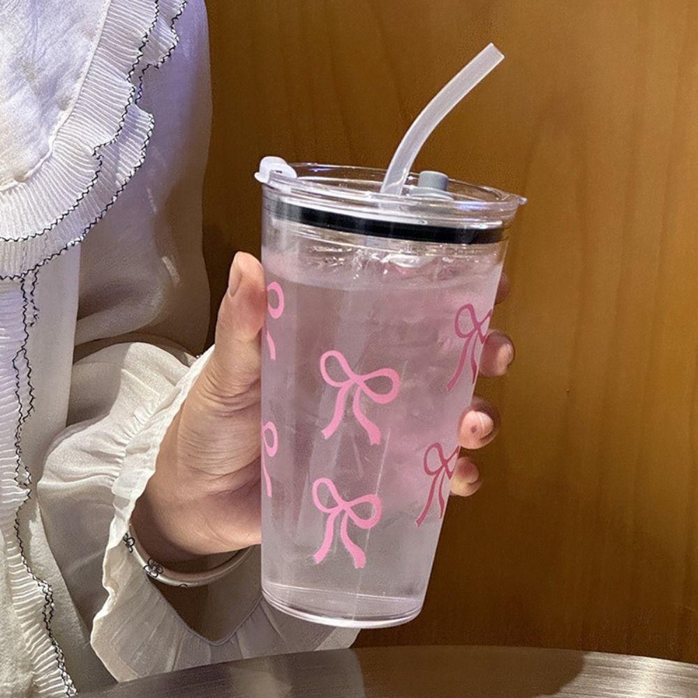 Bowknot Straw Cup Plastic Water Bottle New Coffee Cup