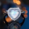 Trendy White Opal Crystal Love Heart Stone Vintage Silver Color Wedding Bands Engagement Rings For Wome Jewelry