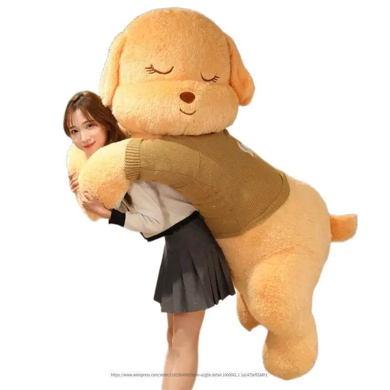 

80-100cm Giant Dog Plush Toy Stuffed Dog Big Size Soft Doll Fluffy Animal Throw Pillow Accompany Cushion Birthday Gift For Kids about 80cm рожевий