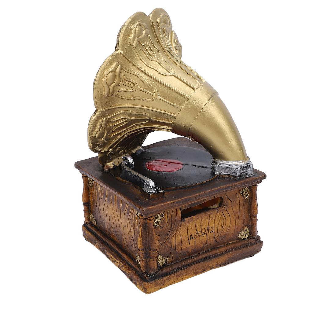 Modell Fonograf Retro Grammofon Skivspelare Harts Prydnad Dekoration Fotorekvisita Guld