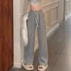Women's High Waist Wide Leg Gray Sweatpants - Spring/Autumn