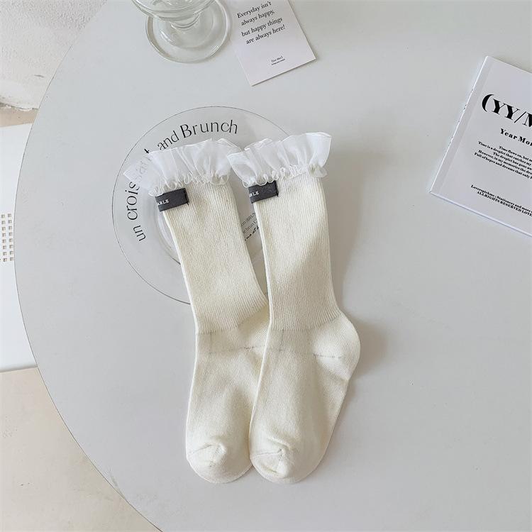 

Lace Lace Women S Socks Spring And Autumn Lolita Socks Women S Fungus Ruffle Edge Princess Socks Personalized Letter Cloth Label Cotton Socks белый