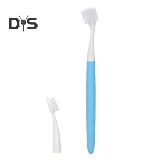 

Щетка для чистки зубов у собак, вращающаяся на 360 градусов зубная щетка для собак с 1 сменной головкой, мягкая щетина, инструмент для ухода за зубами домашних животных для средних и крупных собак белый/синий