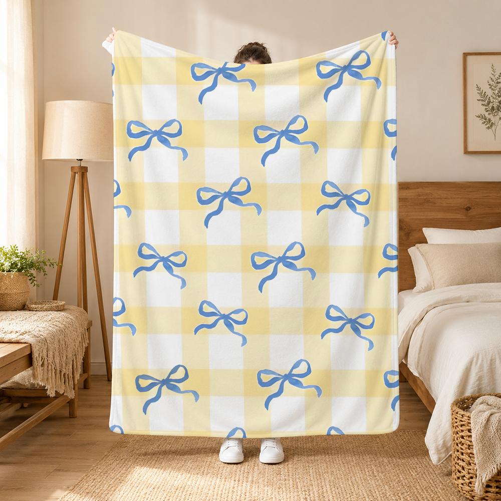 Schleifen Schleifenmuster Überwurf 240g Flanell-Decke, geeignet für Sofas, Betten, Büros, exquisites Geschenkdecken