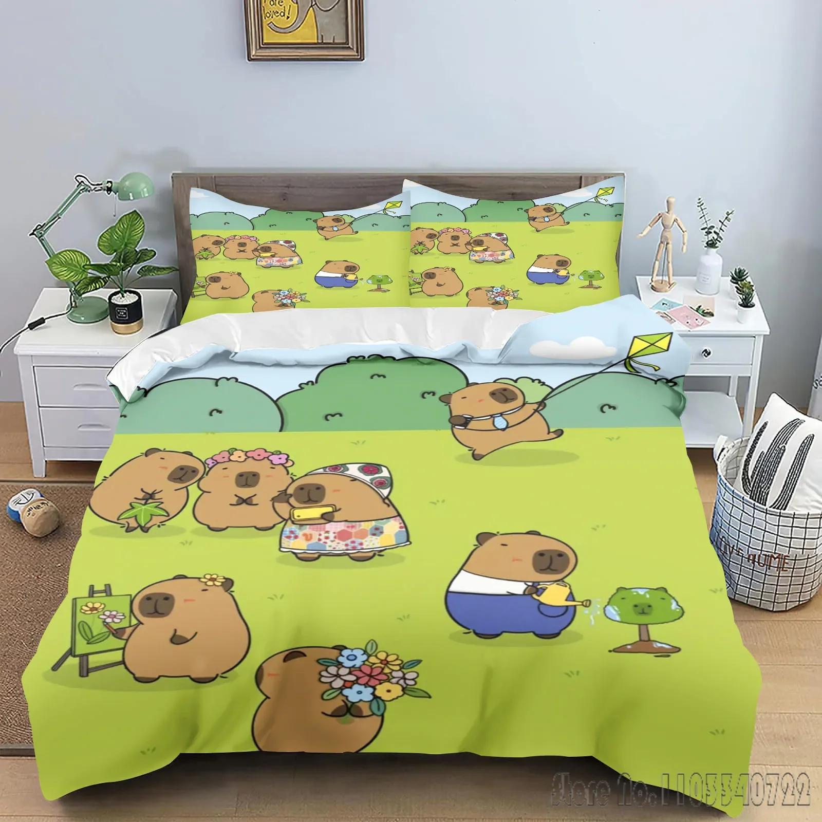 

Comforter Capybaras Cartoon Love Child Hd Comforter Bedclothes For Kids Bedding Sets Bedroom Decor Comforter (quilt)-EU Single(135*200cm)3pcs