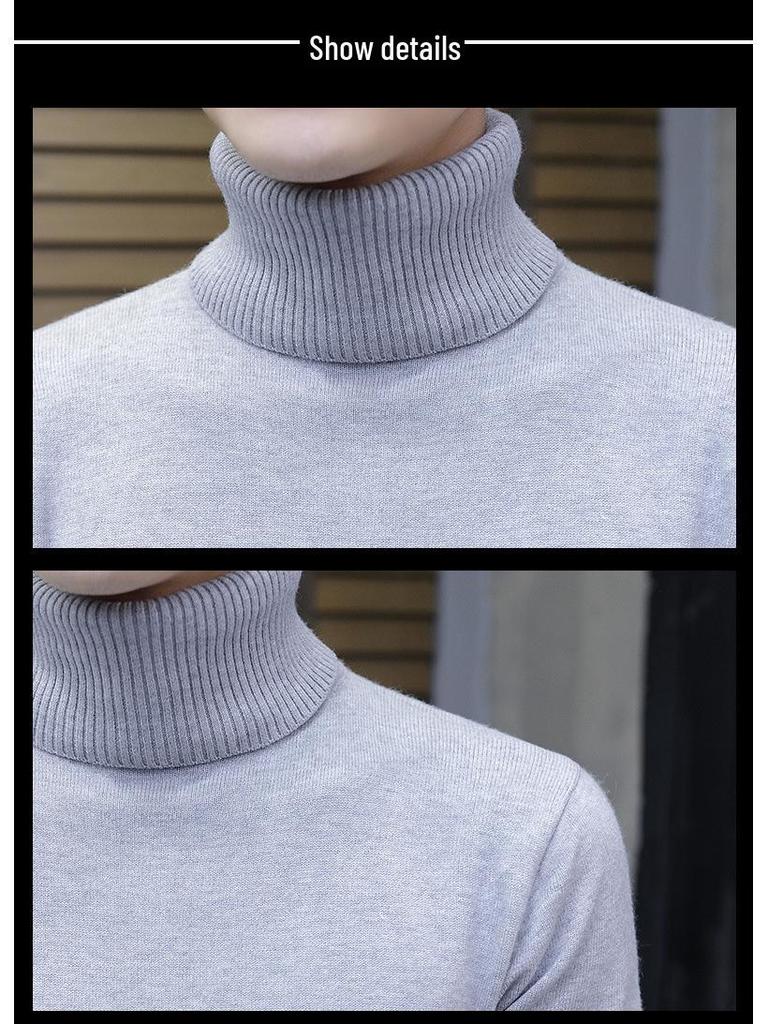 Men's Solid Color High Neck Thickened Knit Sweater - Cozy Autumn/Winter Base Layer