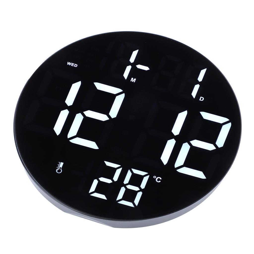 Round Digital Wall Clock 12 24Hr USB Powered Silent Modern LED Wall Clock for Living Room Bedroom
