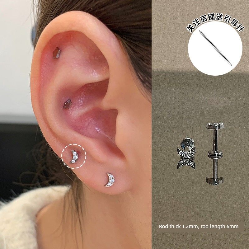 Ringring Store Medical Titanium Alloy Ear Studs Ear-Caring Inner Spiral Small Ear Bone Stud 1.2 Earrings Ear Ear Bone Pin