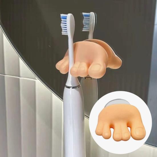 2 Stück Badezimmer Zahnbürstenhalter Hand-Fuß-Form Einfache Installation Mehrzweck Handtuch Schlüsselhänger Zahnbürstenablagen