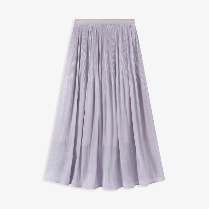 

Aozhi Country Simple and Versatile Tight Waist Pleat Mid-Length Skirt Women s Spring and Summer 5 Colors Glass Yarn Pleat Umbrella Skirt N Light purple M
