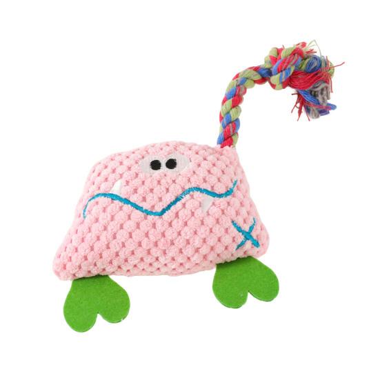 Corduroy Dog Chew Toy Squeaky Plush Toy with Colorful Rope Chew Resistant Self-Entertainment Toy Dogs Tug Toy for Small