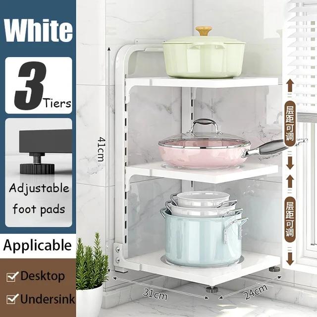 Kitchen Pot Storage Rack Adjustable Under Sink Storage Rack Multi-layer Free Snap-On Pot Cover Rack for Kitchen Storage