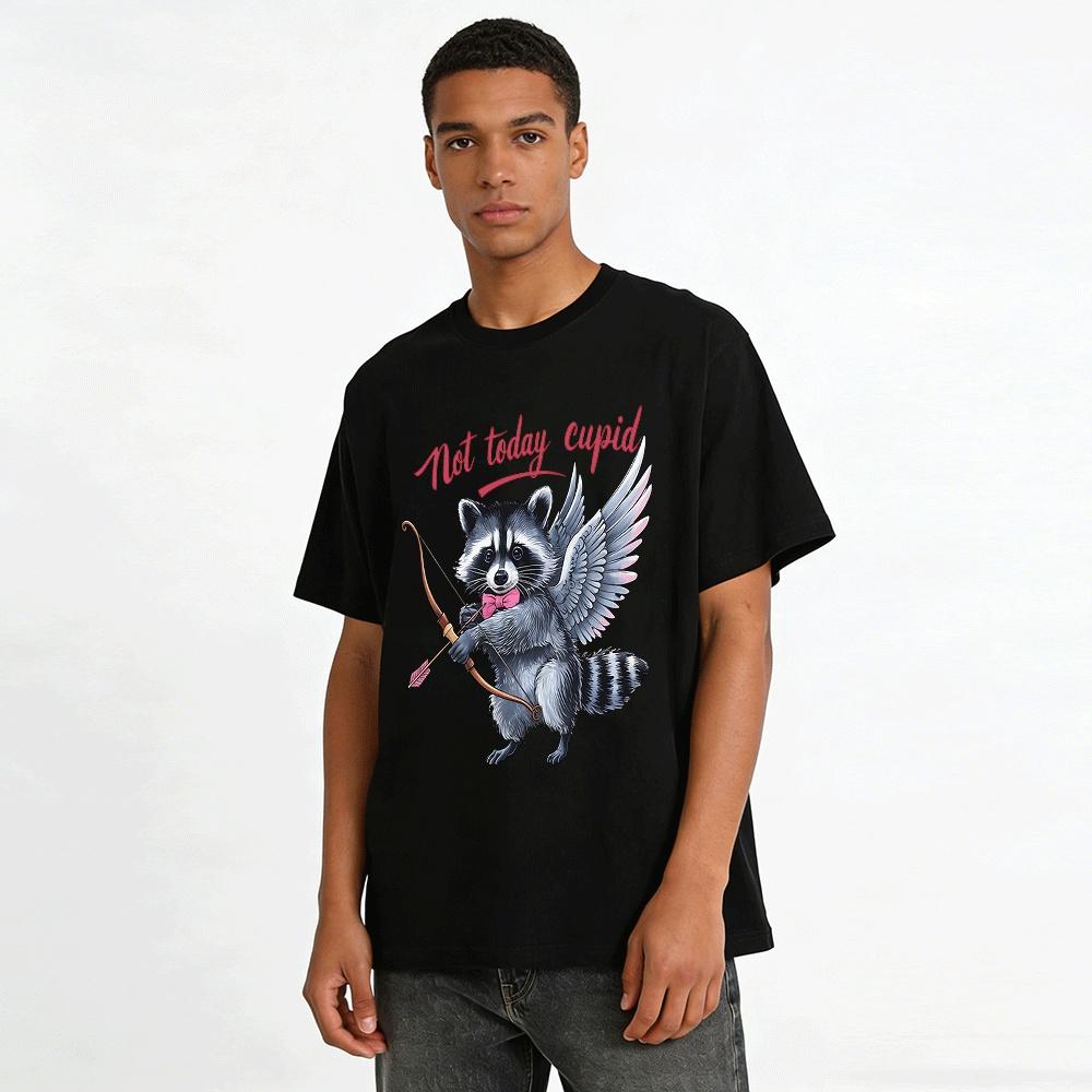 Not Today Cupid Funny Raccoon Cupid Print Casual Top Pure Cotton T-shirt