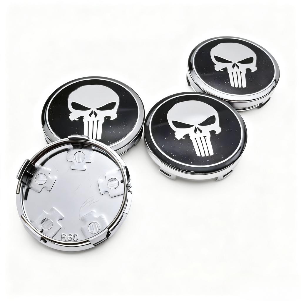 4pcs Skull Logo Badge Emblem Car Wheel Center Caps 60MM 56MM Rim Hubcaps Cover Wheels Hub Cap Replace Car Styling Accessories