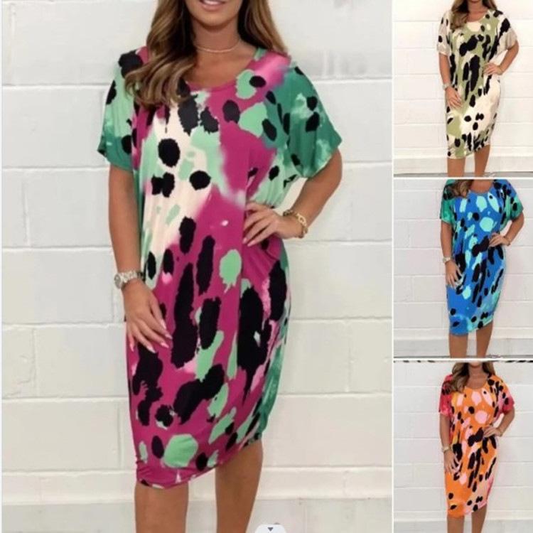 

Floral Print Midi Dress with Short Sleeves, Round Neck, Casual Summer Dress, Women s Fashion Dress 5XL