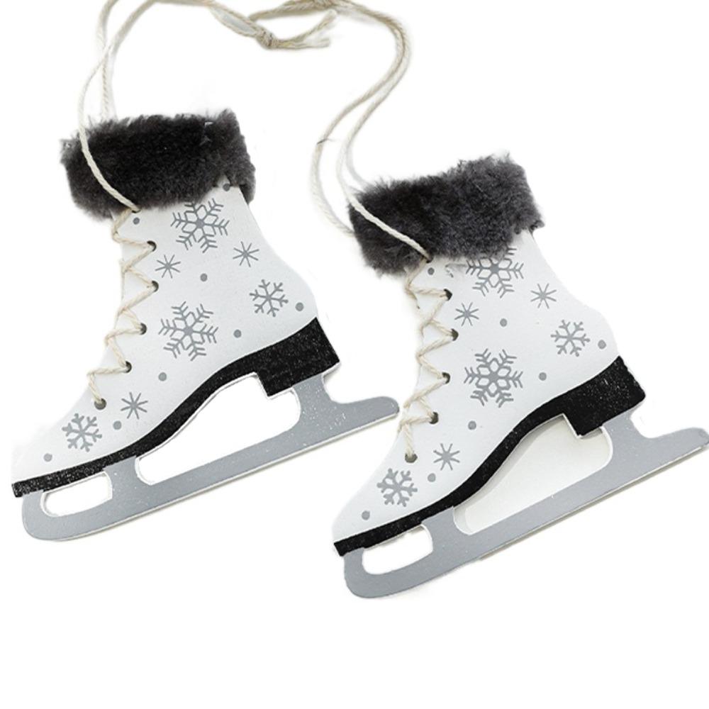 2PCS Party Supplies Wood Skating Shoes Pendant Boots Christmas Tree Decorations Home Decoration