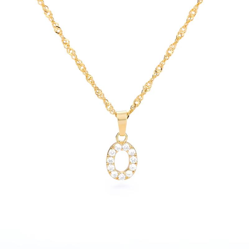 New English letter necklace plated with real gold and slightly inlaid with zircon letter pendant stainless steel chain