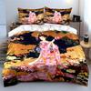 Japanisches Ukiyo-e Rosa Kimono Geisha Floral Bettwäsche-Set 3tlg. Vintage Orientalische Dame Orchideen-Druck 1 Bettbezug und 2 Kissenbezüge